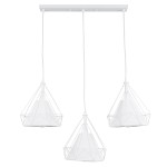 GloboStar® EIFFEL 61570 Vintage Κρεμαστό Φωτιστικό Οροφής Τρίφωτο 3 x E27 Λευκό Μεταλλικό Πλέγμα με Λευκό Ύφασμα Μ68 x Π25 x Υ130cm