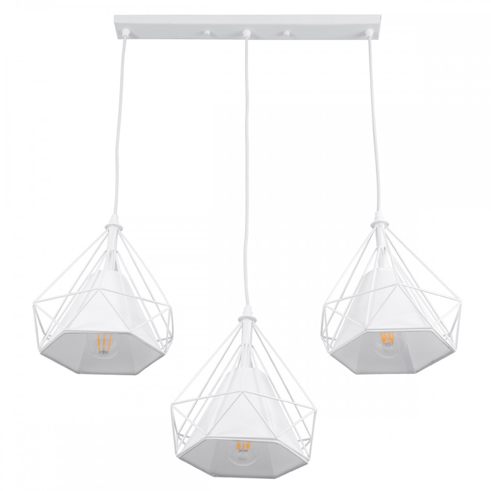 GloboStar® EIFFEL 61570 Vintage Κρεμαστό Φωτιστικό Οροφής Τρίφωτο 3 x E27 Λευκό Μεταλλικό Πλέγμα με Λευκό Ύφασμα Μ68 x Π25 x Υ130cm