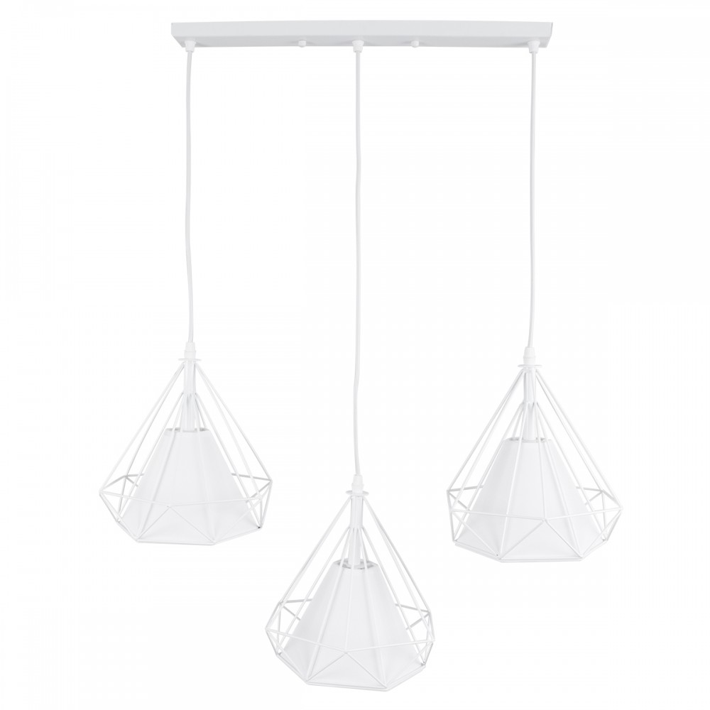 GloboStar® EIFFEL 61570 Vintage Κρεμαστό Φωτιστικό Οροφής Τρίφωτο 3 x E27 Λευκό Μεταλλικό Πλέγμα με Λευκό Ύφασμα Μ68 x Π25 x Υ130cm