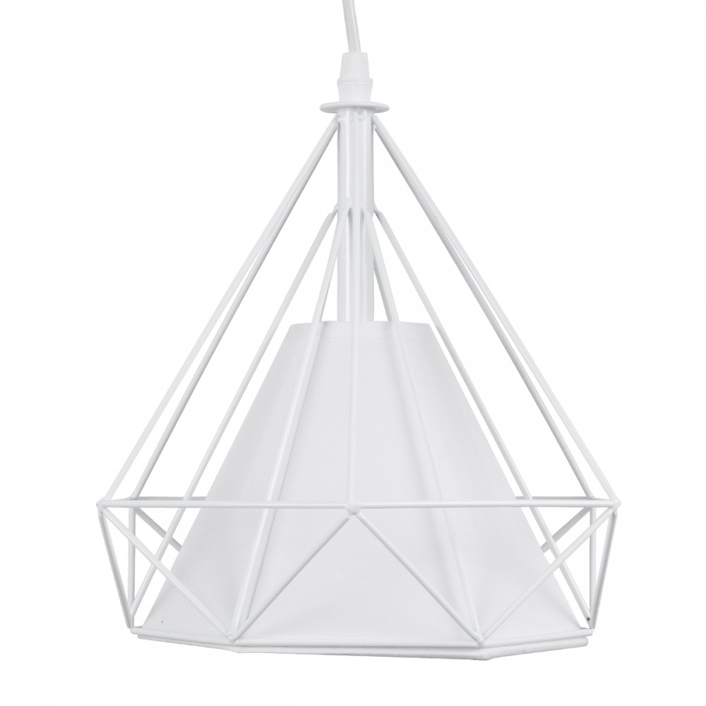 GloboStar® EIFFEL 61570 Vintage Κρεμαστό Φωτιστικό Οροφής Τρίφωτο 3 x E27 Λευκό Μεταλλικό Πλέγμα με Λευκό Ύφασμα Μ68 x Π25 x Υ130cm