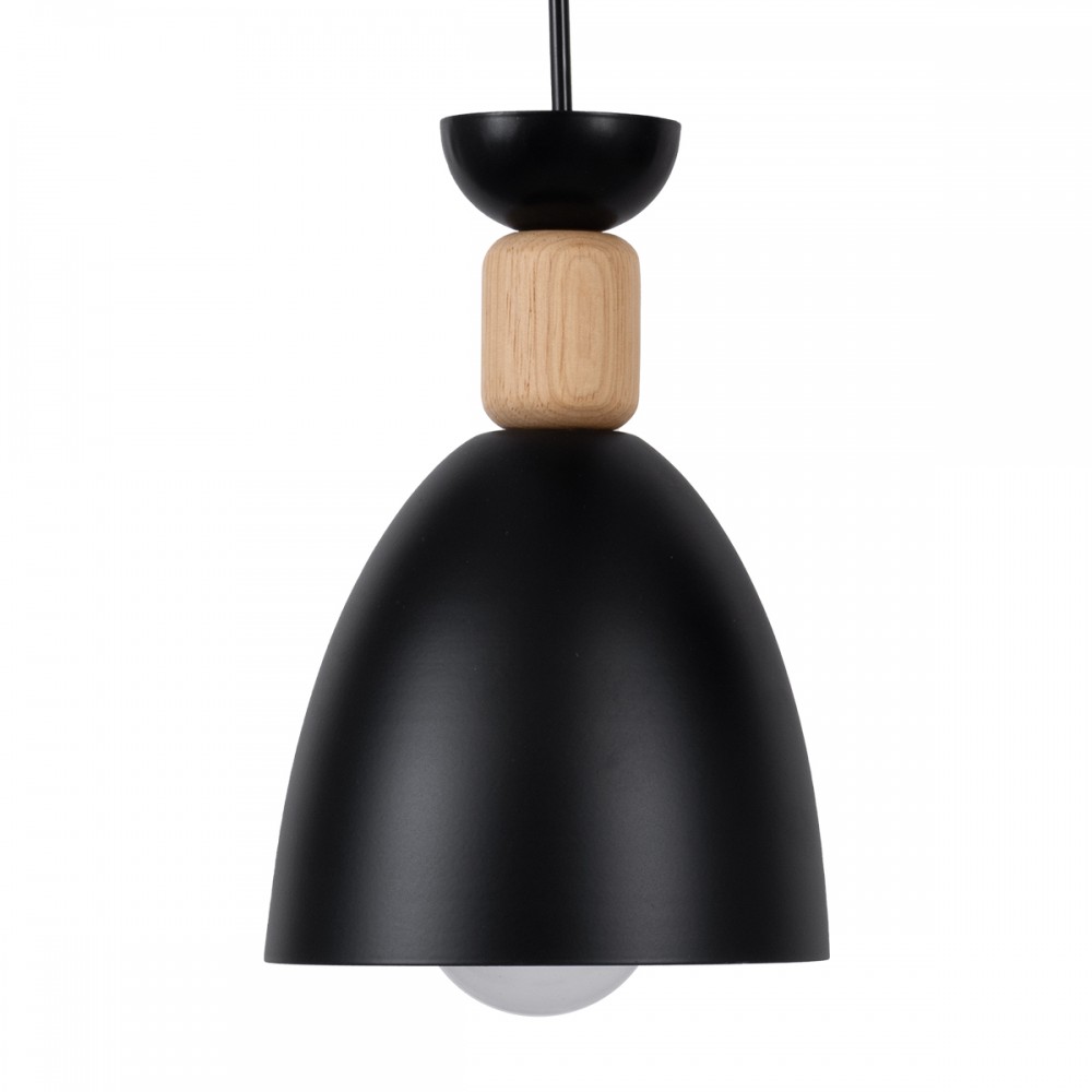 GloboStar® AVA 61572 Μοντέρνο Κρεμαστό Φωτιστικό Οροφής Τρίφωτο 3 x E27 Μαύρο Μεταλλικό Καμπάνα με Ξύλινη Λεπτομέρεια Φ35 x Υ130cm