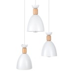 GloboStar® AVA 61573 Μοντέρνο Κρεμαστό Φωτιστικό Οροφής Τρίφωτο 3 x E27 Λευκό Μεταλλικό Καμπάνα με Ξύλινη Λεπτομέρεια Φ35 x Υ130cm
