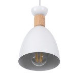 GloboStar® AVA 61573 Μοντέρνο Κρεμαστό Φωτιστικό Οροφής Τρίφωτο 3 x E27 Λευκό Μεταλλικό Καμπάνα με Ξύλινη Λεπτομέρεια Φ35 x Υ130cm