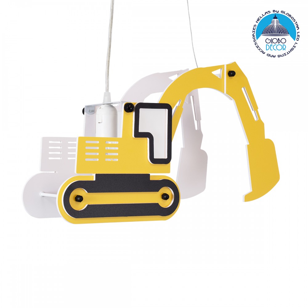GloboStar® EXCAVATOR 61579 Παιδικό Κρεμαστό Φωτιστικό Φιγούρα Μονόφωτο 1 x E27 IP20 Κίτρινο & Μαύρο Πλαστικό - Μ45 x Π15.5 x Υ27cm