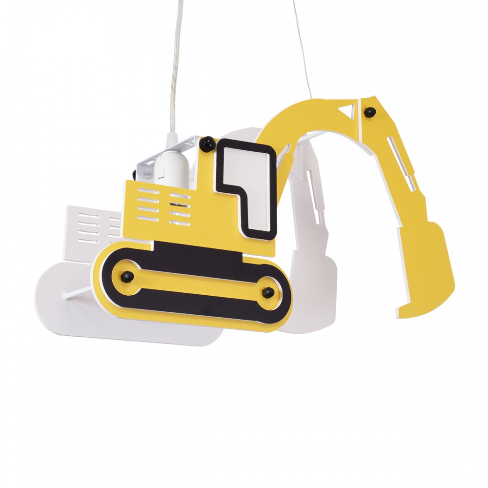 GloboStar® EXCAVATOR 61579 Μοντέρνο Παιδικό Κρεμαστό Φωτιστικό Οροφής Μονόφωτο 1 x E27 Κίτρινο PVC Φιγούρα Εκσκαφέας-Φαγάνα Μ45 x Π15.5 x Υ27cm