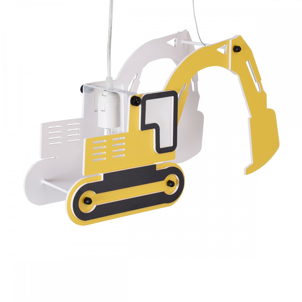 GloboStar® EXCAVATOR 61579 Μοντέρνο Παιδικό Κρεμαστό Φωτιστικό Οροφής Μονόφωτο 1 x E27 Κίτρινο PVC Φιγούρα Εκσκαφέας-Φαγάνα Μ45 x Π15.5 x Υ27cm
