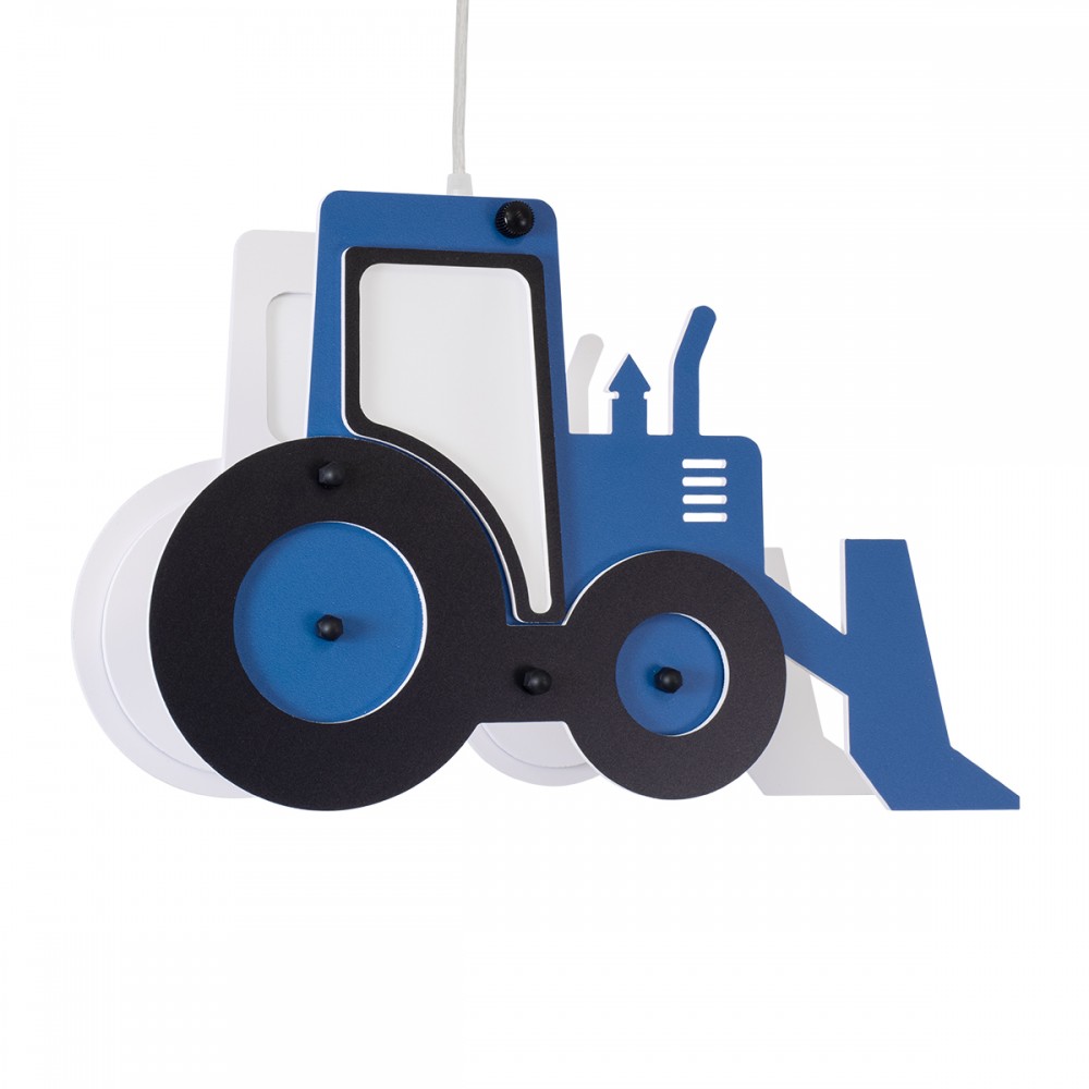 GloboStar® TRACTOR 61580 Παιδικό Κρεμαστό Φωτιστικό Φιγούρα Μονόφωτο 1 x E27 IP20 Μπλε, Μαύρο & Λευκό Πλαστικό - Μ40 x Π15.5 x Υ26.5cm