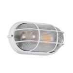 GloboStar® BOATLIGHT 61582 Vintage Industrial Φωτιστικό Τοίχου - Απλίκα - Καραβοχελώνα Εξωτερικού Χώρου Μονόφωτο 1 x E27 AC220-240V Αδιάβροχο IP65 - Σώμα Αλουμινίου & Tempered Glass - Μ21 x Π10.4 x Υ9cm - Λευκό - Οβάλ - 5 Years Warranty