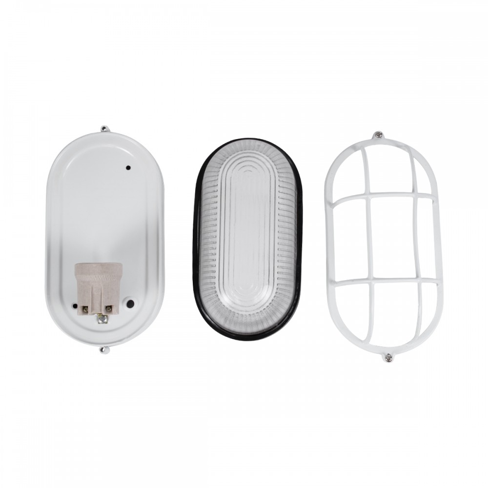GloboStar® BOATLIGHT 61582 Vintage Industrial Φωτιστικό Τοίχου - Απλίκα - Καραβοχελώνα Εξωτερικού Χώρου Μονόφωτο 1 x E27 AC220-240V Αδιάβροχο IP65 - Σώμα Αλουμινίου & Tempered Glass - Μ21 x Π10.4 x Υ9cm - Λευκό - Οβάλ - 5 Years Warranty