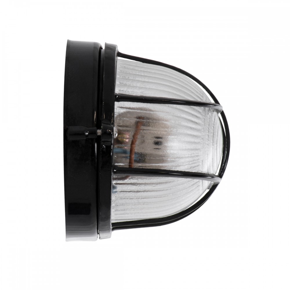 GloboStar® BOATLIGHT 61583 Vintage Industrial Φωτιστικό Τοίχου - Απλίκα - Καραβοχελώνα Εξωτερικού Χώρου Μονόφωτο 1 x E27 AC220-240V Αδιάβροχο IP65 - Σώμα Αλουμινίου & Tempered Glass - Μ21 x Π10.4 x Υ9cm - Μαύρο - Οβάλ - 5 Years Warranty