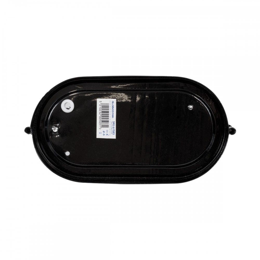 GloboStar® BOATLIGHT 61583 Vintage Industrial Φωτιστικό Τοίχου - Απλίκα - Καραβοχελώνα Εξωτερικού Χώρου Μονόφωτο 1 x E27 AC220-240V Αδιάβροχο IP65 - Σώμα Αλουμινίου & Tempered Glass - Μ21 x Π10.4 x Υ9cm - Μαύρο - Οβάλ - 5 Years Warranty