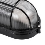 GloboStar® BOATLIGHT 61583 Vintage Industrial Φωτιστικό Τοίχου - Απλίκα - Καραβοχελώνα Εξωτερικού Χώρου Μονόφωτο 1 x E27 AC220-240V Αδιάβροχο IP65 - Σώμα Αλουμινίου & Tempered Glass - Μ21 x Π10.4 x Υ9cm - Μαύρο - Οβάλ - 5 Years Warranty