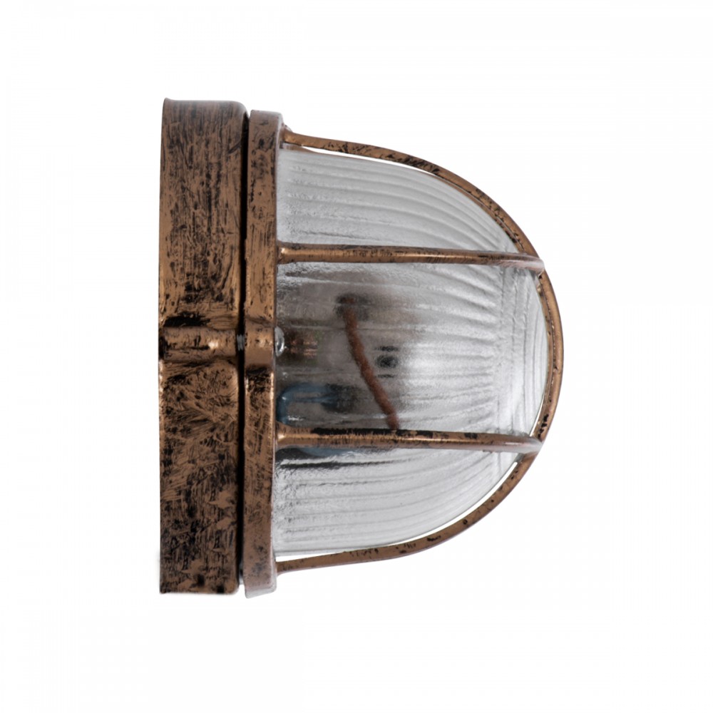 GloboStar® BOATLIGHT 61584 Vintage Industrial Φωτιστικό Τοίχου - Απλίκα - Καραβοχελώνα Εξωτερικού Χώρου Μονόφωτο 1 x E27 AC220-240V Αδιάβροχο IP65 - Σώμα Αλουμινίου & Tempered Glass - Μ21 x Π10.4 x Υ9cm - Αντικέ Μπρονζέ - Οβάλ - 5 Years Warranty