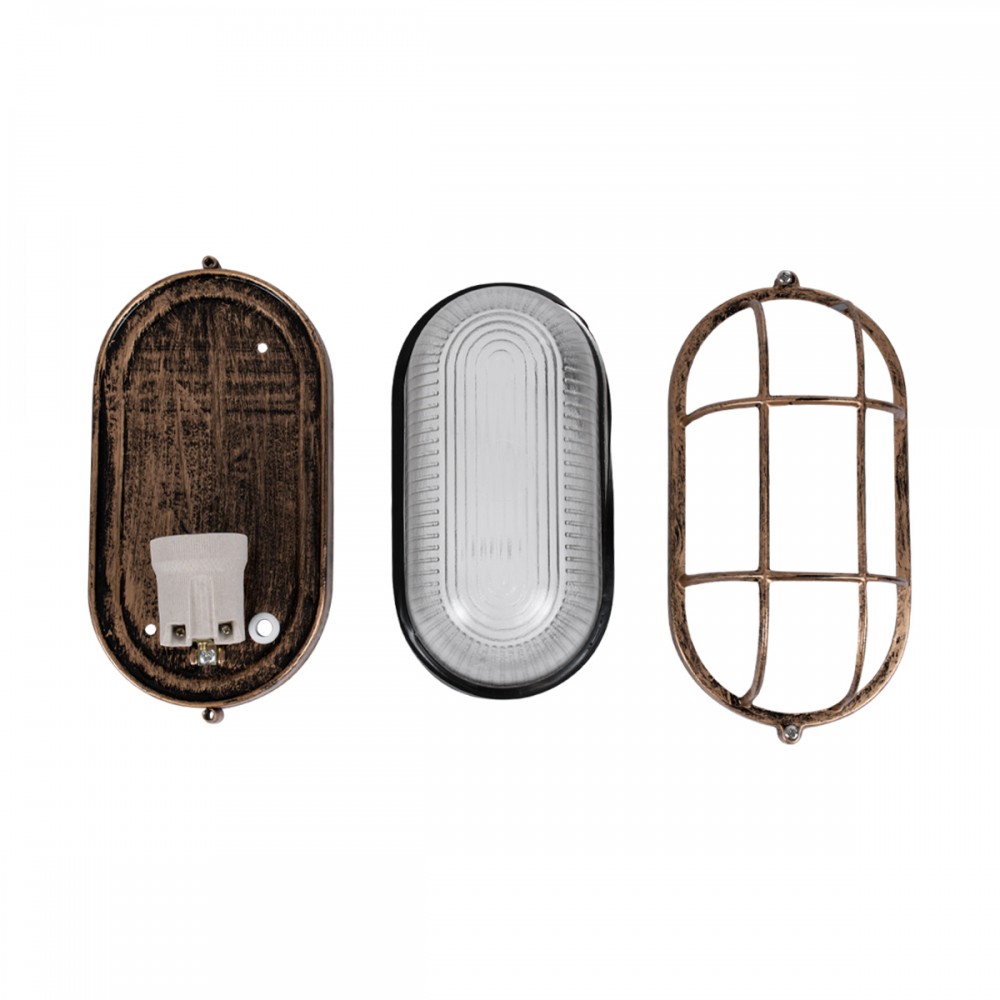GloboStar® BOATLIGHT 61584 Vintage Industrial Φωτιστικό Τοίχου - Απλίκα - Καραβοχελώνα Εξωτερικού Χώρου Μονόφωτο 1 x E27 AC220-240V Αδιάβροχο IP65 - Σώμα Αλουμινίου & Tempered Glass - Μ21 x Π10.4 x Υ9cm - Αντικέ Μπρονζέ - Οβάλ - 5 Years Warranty