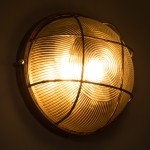 GloboStar® BOATLIGHT 61590 Vintage Industrial Φωτιστικό Τοίχου - Απλίκα - Καραβοχελώνα Εξωτερικού Χώρου Δίφωτο 2 x E27 AC220-240V Αδιάβροχο IP65 - Σώμα Αλουμινίου & Tempered Glass - Φ24 x Υ11cm - Αντικέ Μπρονζέ - Στρόγγυλο - 5 Years Warranty