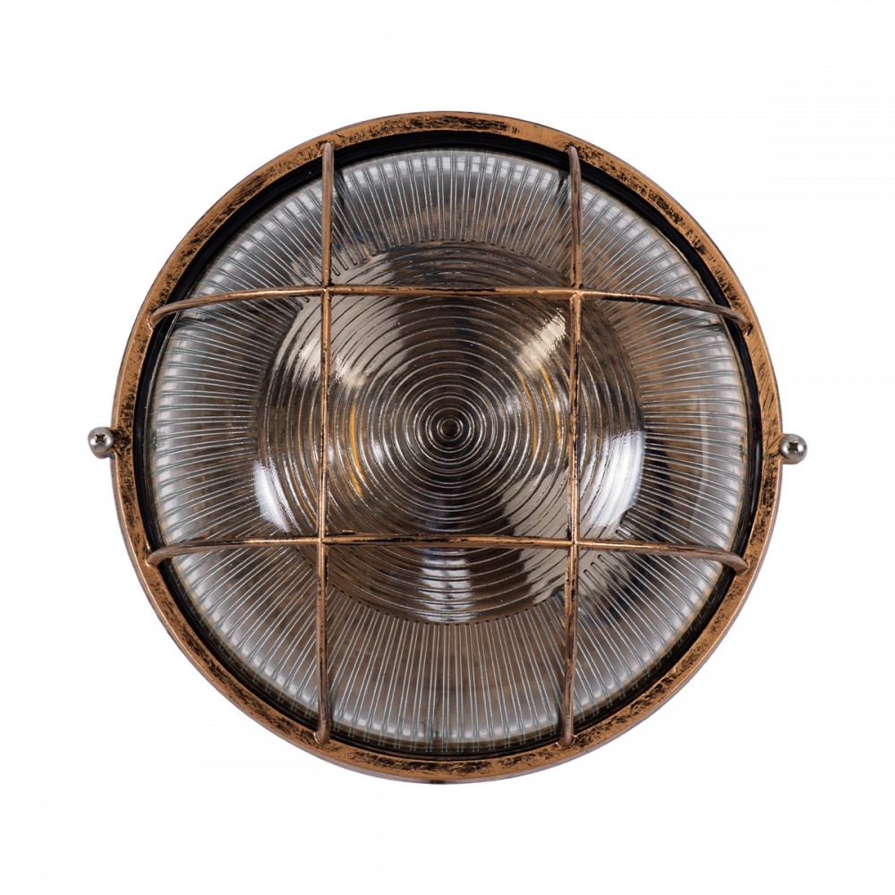 GloboStar® BOATLIGHT 61590 Vintage Industrial Φωτιστικό Τοίχου - Απλίκα - Καραβοχελώνα Εξωτερικού Χώρου Δίφωτο 2 x E27 AC220-240V Αδιάβροχο IP65 - Σώμα Αλουμινίου & Tempered Glass - Φ24 x Υ11cm - Αντικέ Μπρονζέ - Στρόγγυλο - 5 Years Warranty
