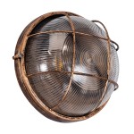 GloboStar® BOATLIGHT 61590 Vintage Industrial Φωτιστικό Τοίχου - Απλίκα - Καραβοχελώνα Εξωτερικού Χώρου Δίφωτο 2 x E27 AC220-240V Αδιάβροχο IP65 - Σώμα Αλουμινίου & Tempered Glass - Φ24 x Υ11cm - Αντικέ Μπρονζέ - Στρόγγυλο - 5 Years Warranty