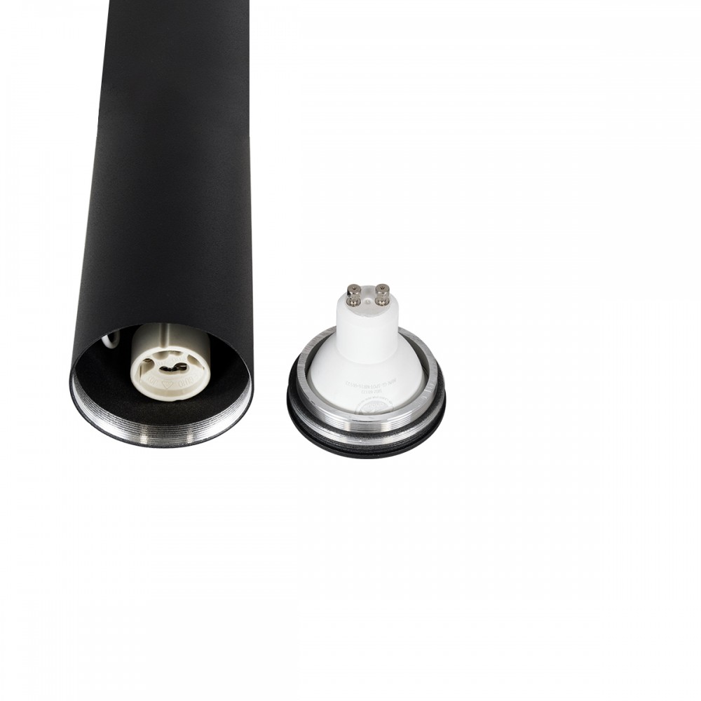 GloboStar® DUCT 61619 Επιφανειακό Στρόγγυλο Φωτιστικό Σποτ Αλουμινίου με Ντουί GU10 VDE Certified AC 220-240V IP44 Φ6 x Υ45cm - Μαύρο - 5 Years Warranty