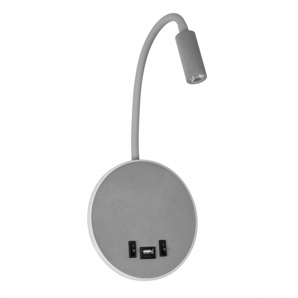 GloboStar® GOOSE 61694 Φωτιστικό Τοίχου - Απλίκα LED 6W 600lm 36° AC 220-240V IP20  - Reading Light & 360° Κρυφός Φωτισμός - Φορτιστής USB 3A - Θερμό Λευκό 2700K Γκρι Αλουμίνιο - Μ15.5 x Π22.5 x Υ30cm - 5 Xρόνια Εγγύηση