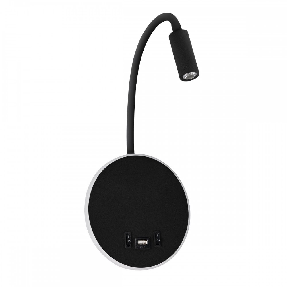 GLOBOSTAR® GOOSE 61695 Μοντέρνο Φωτιστικό Τοίχου - Απλίκα Ξενοδοχείου Reading Light με Φορτιστή USB 3A LED 6W 600lm 36° & 360° AC 220-240V IP20 Θερμό Λευκό 2700K - Bridgelux COB Chip & TÜV SÜD Driver - Μαύρο Ματ - Μ15.5 x Π22.5 x Υ30cm - 3 Χρόνια 