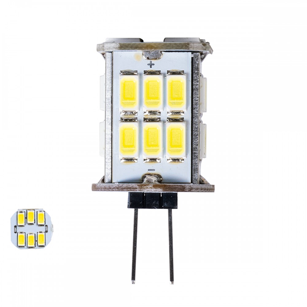 GloboStar® 76135 Λάμπα LED G4 SMD 5630 6W 720lm 320° DC 12-24V IP20 Φ1.9 x Υ3.7cm Ψυχρό Λευκό 6000K Dimmable - 2 Χρόνια Εγγύηση