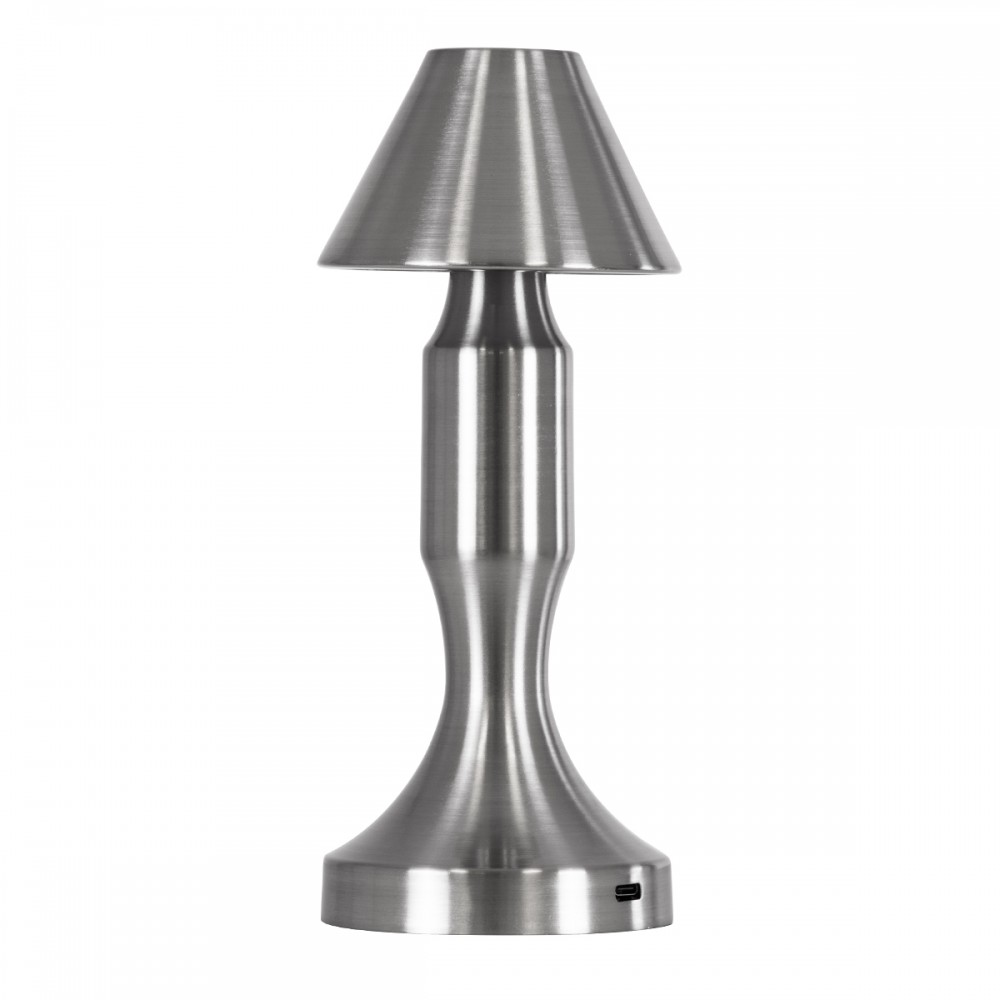 GloboStar® LUNNA 76478 Μοντέρνο Επιτραπέζιο Φωτιστικό Πορτατίφ LED 1.5W 105lm 120° DC 5V Επαναφορτιζόμενο με Μπαταρία Li-ion 1800mAh - Διακόπτη Αφής με 3 Εναλλαγές Φωτισμού CCT Θερμό - Φυσικό - Ψυχρό 1500K - 4500K - 6000K Dimmable - D9 x 23cm - Ασημί