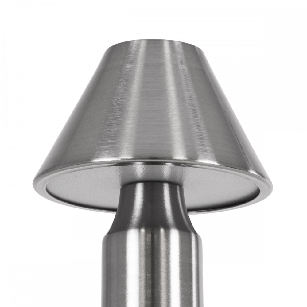 GloboStar® LUNNA 76478 Μοντέρνο Επιτραπέζιο Φωτιστικό Πορτατίφ LED 1.5W 105lm 120° DC 5V Επαναφορτιζόμενο με Μπαταρία Li-ion 1800mAh - Διακόπτη Αφής με 3 Εναλλαγές Φωτισμού CCT Θερμό - Φυσικό - Ψυχρό 1500K - 4500K - 6000K Dimmable - D9 x 23cm - Ασημί