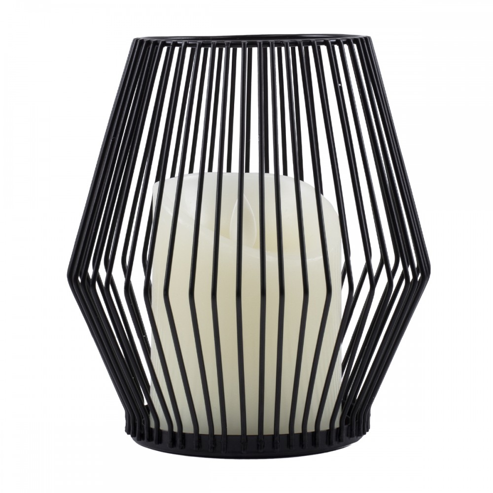 GloboStar® CANDLE 76493 Διακοσμητικό Realistic Κερί με LED Εφέ Κινούμενης Φλόγας - Μπαταρίας 2 x AA (Δεν Συμπεριλαμβάνονται) & Ασύρματο Χειριστήριο IR Θερμό Λευκό 2700K Dimmable Μαύρο Φ14 x Υ16cm