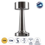 GloboStar® BELLA 76504 Μοντέρνο Επιτραπέζιο Φωτιστικό Πορτατίφ LED 1.5W 105lm 120° DC 5V Επαναφορτιζόμενο με Μπαταρία Li-ion 1800mAh - Διακόπτη Αφής με 3 Εντάσεις Φωτισμού Θερμό Λευκό 2700K Dimmable - Φ9 x 21cm - Ασημί