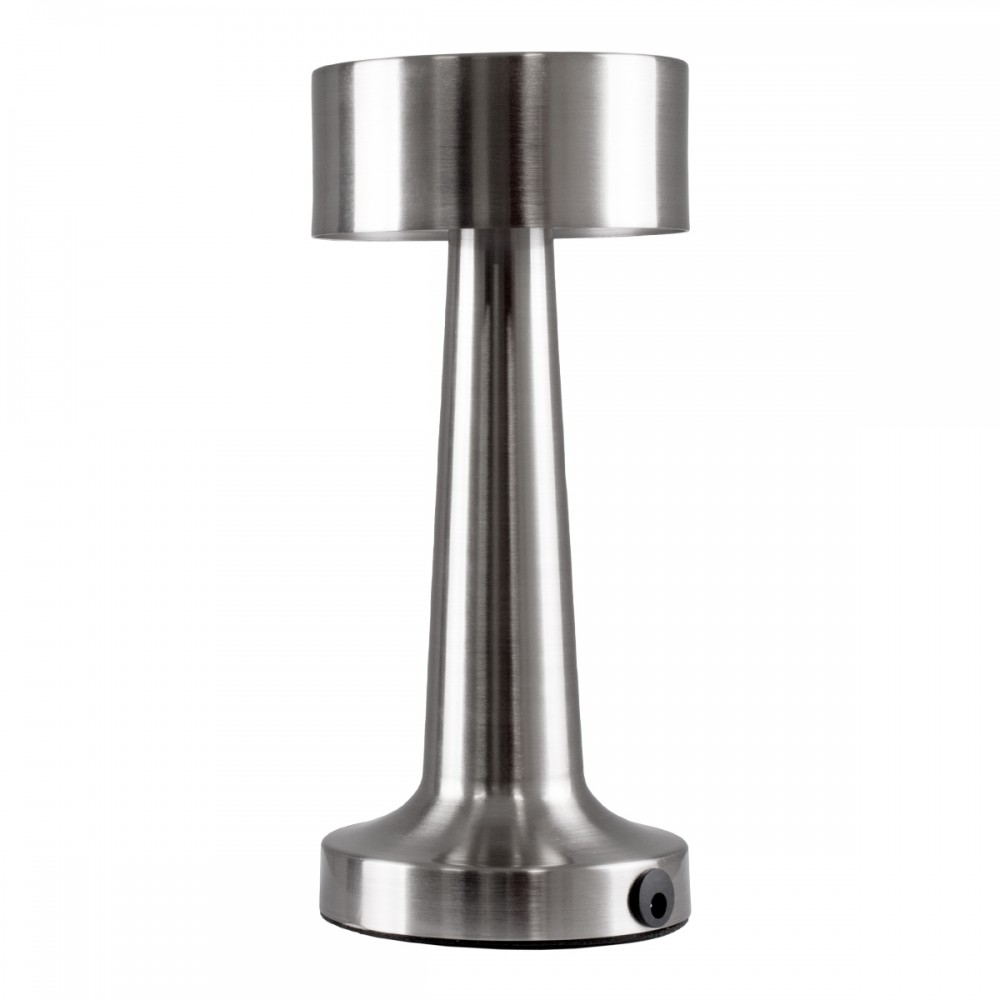 GloboStar® BELLA 76504 Μοντέρνο Επιτραπέζιο Φωτιστικό Πορτατίφ LED 1.5W 105lm 120° DC 5V Επαναφορτιζόμενο με Μπαταρία Li-ion 1800mAh - Διακόπτη Αφής με 3 Εντάσεις Φωτισμού Θερμό Λευκό 2700K Dimmable - Φ9 x 21cm - Ασημί