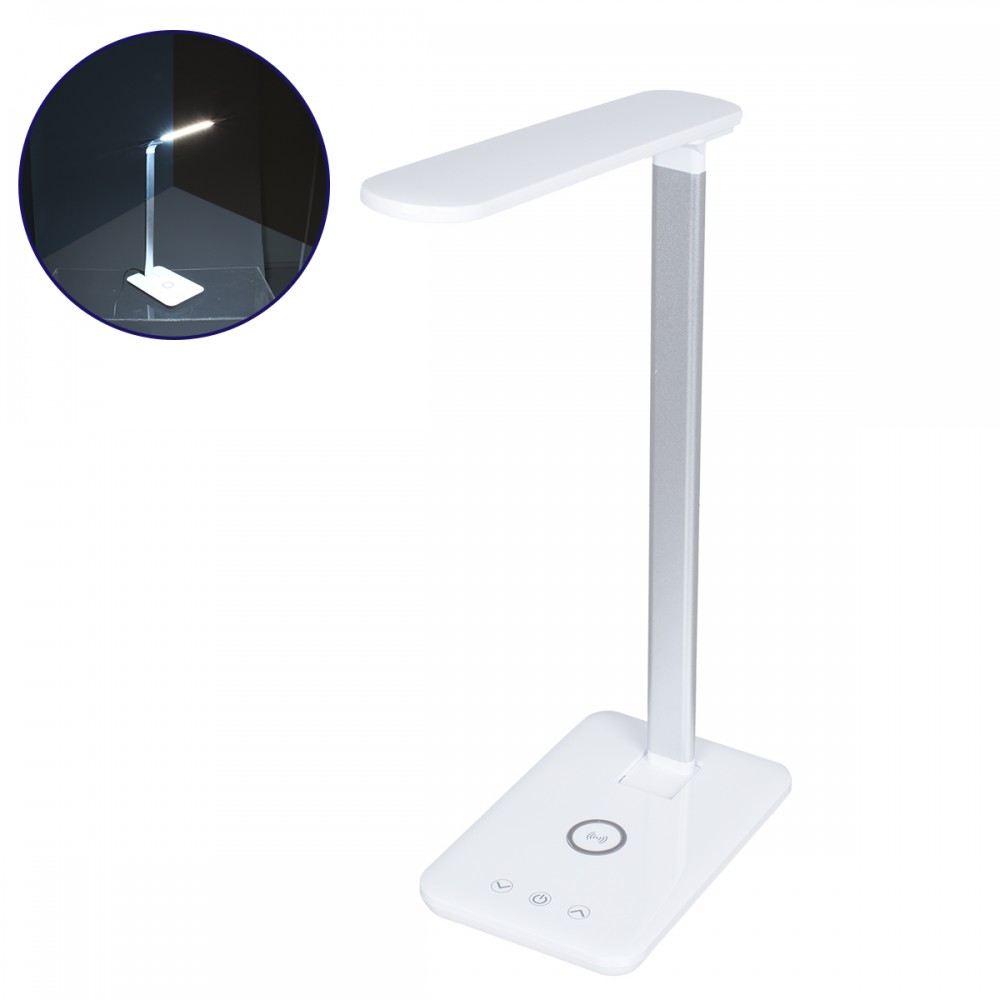GLOBOSTAR® ONO 76532 Μοντέρνο Επιτραπέζιο Φωτιστικό Γραφείου με Ασύρματη Φόρτιση 10W 2A LED 3.5W 350lm 120° DC 5V με USB-C IP20 Ρυθμιζόμενο Λευκό CCT με Αφή 2700K/4500K/6000K Dimmable - Sanan SMD Chip - Λευκό - Μ18 x Π12 x Υ36cm - 2 Χρόνια Εγγύηση