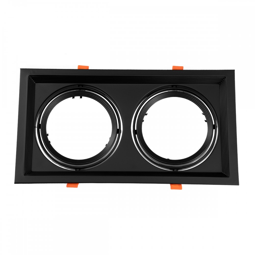 GLOBOSTAR® VITA 77855 Χωνευτή Κινούμενη Βάση για 2 x Σποτ AR111 με Ντουί GU10/GU5.3 IP20 - Μαύρο Ματ - Μ33.5 x Π18 x Υ5.5cm / Q32.5 x 17cm