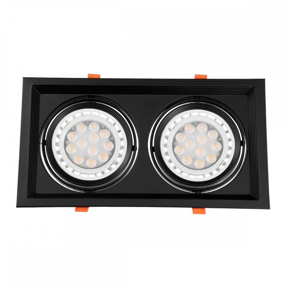 GloboStar® VITA 77855 Χωνευτό Κινούμενο Διπλό Τετράγωνο Σποτ Οροφής για Λάμπα AR111 - IP20 - Χυτό Αλουμίνιο - M33.5 x Π17.5 x Y5.5cm - Μαύρο - 5 Χρόνια Εγγύηση