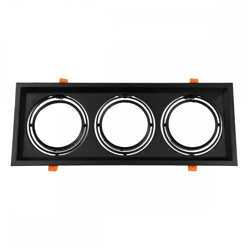 GLOBOSTAR® VITA 77857 Χωνευτή Κινούμενη Βάση για 3 x Σποτ AR111 με Ντουί GU10/GU5.3 IP20 - Μαύρο Ματ - Μ48.7 x Π18 x Υ5.5cm / Q47.5 x 17cm