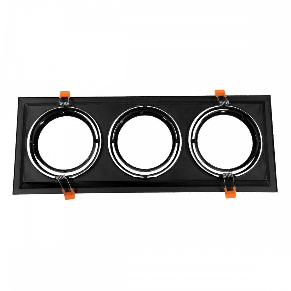 GloboStar® VITA 77857 Χωνευτό Κινούμενο Τριπλο Τετράγωνο Σποτ Οροφής για Λάμπα AR111 - IP20 - Χυτό Αλουμίνιο - M48.7 x Π18.7 x Y5.5cm - Μαύρο - 5 Χρόνια Εγγύηση