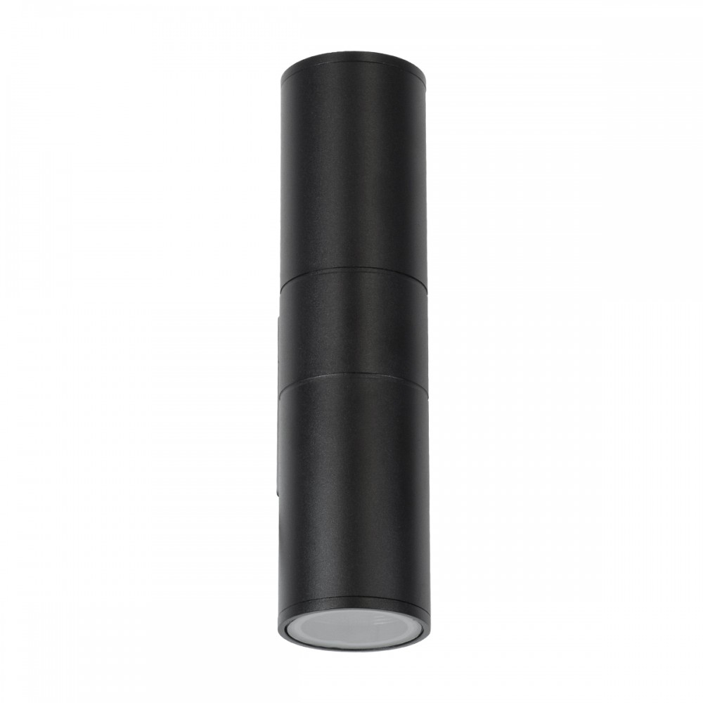 GloboStar® WALLY 77873 Φωτιστικό Τοίχου - Απλίκα Αρχιτεκτονικού Φωτισμού Εσωτερικού/Εξωτερικού Χώρου Up & Down Δίφωτο 2 x GU10 AC220-240V Αδιάβροχο IP65 - Σώμα Αλουμινίου & Tempered Glass - Μ6.4 x Π11 x Υ25cm - Μαύρο - 5 Years Warranty