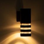 GloboStar® ORION 77882 Φωτιστικό Τοίχου - Απλίκα Αρχιτεκτονικού Φωτισμού Εσωτερικού/Εξωτερικού Χώρου Up or Down Μονόφωτο 1 x GU10 AC220-240V Αδιάβροχο IP65 - Σώμα Αλουμινίου & Tempered Glass - Μ9 x Π15 x Υ23.2cm - Μαύρο - 5 Years Warranty