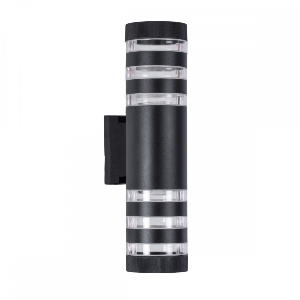 GloboStar® ORION 77883 Φωτιστικό Τοίχου - Απλίκα Αρχιτεκτονικού Φωτισμού Εσωτερικού/Εξωτερικού Χώρου Up & Down Δίφωτο 2 x GU10 AC220-240V Αδιάβροχο IP65 - Σώμα Αλουμινίου & Tempered Glass - Μ9 x Π15x Υ35.5cm - Μαύρο - 5 Years Warranty