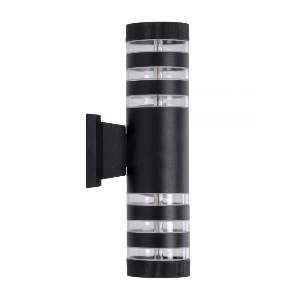 GloboStar® ORION 77883 Φωτιστικό Τοίχου - Απλίκα Αρχιτεκτονικού Φωτισμού Εσωτερικού/Εξωτερικού Χώρου Up & Down Δίφωτο 2 x GU10 AC220-240V Αδιάβροχο IP65 - Σώμα Αλουμινίου & Tempered Glass - Μ9 x Π15x Υ35.5cm - Μαύρο - 5 Years Warranty