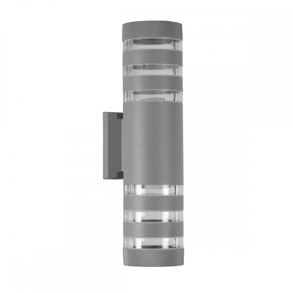 GloboStar® ORION 77885 Φωτιστικό Τοίχου - Απλίκα Αρχιτεκτονικού Φωτισμού Εσωτερικού/Εξωτερικού Χώρου Up & Down Δίφωτο 2 x GU10 AC220-240V Αδιάβροχο IP65 - Σώμα Αλουμινίου & Tempered Glass - Μ9 x Π15x Υ35.5cm - Ασημί - 5 Years Warranty
