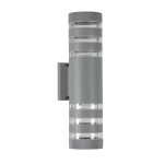 GloboStar® ORION 77885 Φωτιστικό Τοίχου - Απλίκα Αρχιτεκτονικού Φωτισμού Εσωτερικού/Εξωτερικού Χώρου Up & Down Δίφωτο 2 x GU10 AC220-240V Αδιάβροχο IP65 - Σώμα Αλουμινίου & Tempered Glass - Μ9 x Π15x Υ35.5cm - Ασημί - 5 Years Warranty