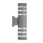 GloboStar® ORION 77885 Φωτιστικό Τοίχου - Απλίκα Αρχιτεκτονικού Φωτισμού Εσωτερικού/Εξωτερικού Χώρου Up & Down Δίφωτο 2 x GU10 AC220-240V Αδιάβροχο IP65 - Σώμα Αλουμινίου & Tempered Glass - Μ9 x Π15x Υ35.5cm - Ασημί - 5 Years Warranty
