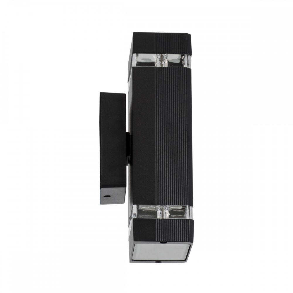 GloboStar® QUATRO 77893 Φωτιστικό Τοίχου - Απλίκα Αρχιτεκτονικού Φωτισμού Εσωτερικού/Εξωτερικού Χώρου Up & Down Δίφωτο 2 x GU10 AC220-240V Αδιάβροχο IP65 - Σώμα Αλουμινίου & Tempered Glass - Μ10.8 x Π10.5 x Υ25.5cm - Μαύρο - 5 Years Warranty
