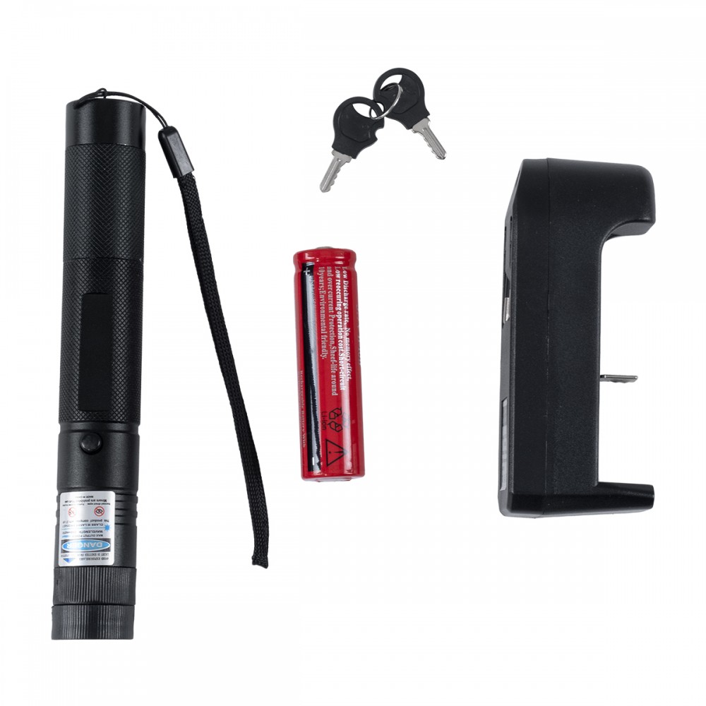 GloboStar® 78998 Φορητό Επαναφορτιζόμενο Laser Pointer 5Mw Class 3 DOT Zoom με Extra Κεφαλή για Dot Effects με Μπαταρία 18650 Li-ion 4800mAh & Φορτιστή - Μπλε 450nm Φ2.2 x Υ15cm