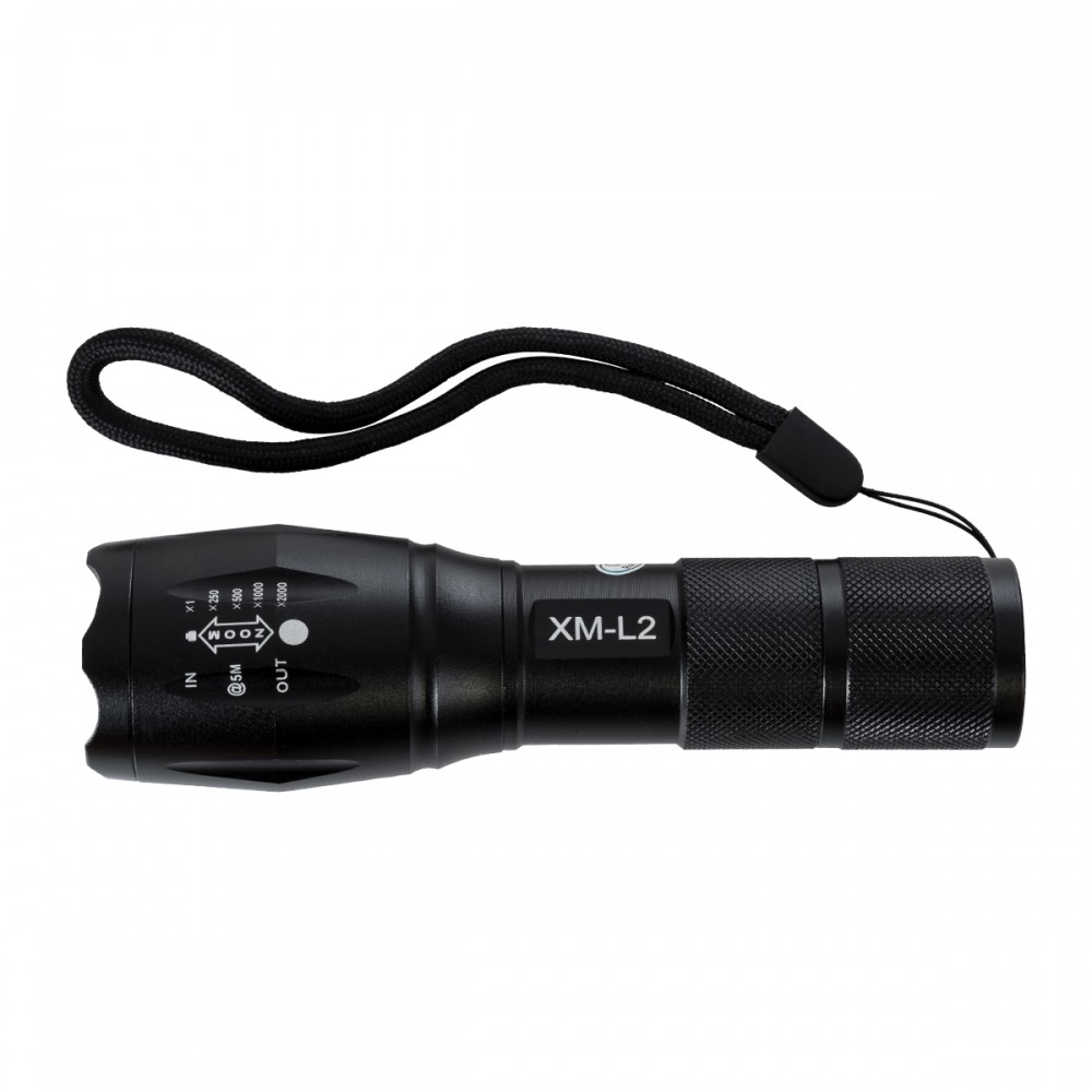 GloboStar® 79041 Φορητός Φακός Χειρός XM-L2 LED CREE 10W με Επαναφορτιζόμενη Μπαταρία 3000mAh & Φορτιστή Πρίζας - Zoom x1 έως x2000 - Ψυχρό Λευκό 6000K - Φ4 x Υ13.5cm