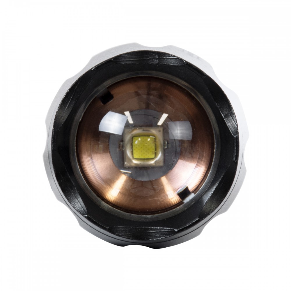 GloboStar® 79041 Φορητός Φακός Χειρός XM-L2 LED CREE 10W με Επαναφορτιζόμενη Μπαταρία 3000mAh & Φορτιστή Πρίζας - Zoom x1 έως x2000 - Ψυχρό Λευκό 6000K - Φ4 x Υ13.5cm