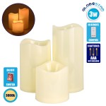 GloboStar® 79552 ΣΕΤ 3 Διακοσμητικών Realistic Κεριών με LED - Μπαταρίας & Ασύρματο Χειριστήριο IR Θερμό Λευκό 3000K Dimmable