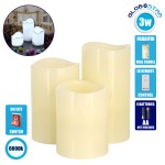 GloboStar® 79554 ΣΕΤ 3 Διακοσμητικών Realistic Κεριών Παραφίνης με LED - Μπαταρίας & Ασύρματο Χειριστήριο IR Ψυχρό Λευκό 6000K Dimmable