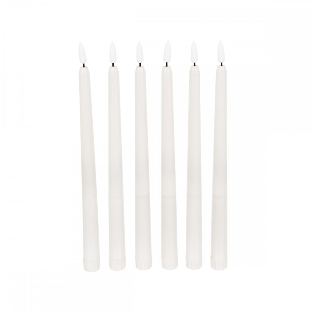 GloboStar® 79563 ΣΕΤ 6 Διακοσμητικών Realistic Κεριών Κηροπηγίου με LED Εφέ Κινούμενης Φλόγας - Μπαταρίας & Ασύρματο Χειριστήριο IR Θερμό Λευκό 2700K Dimmable