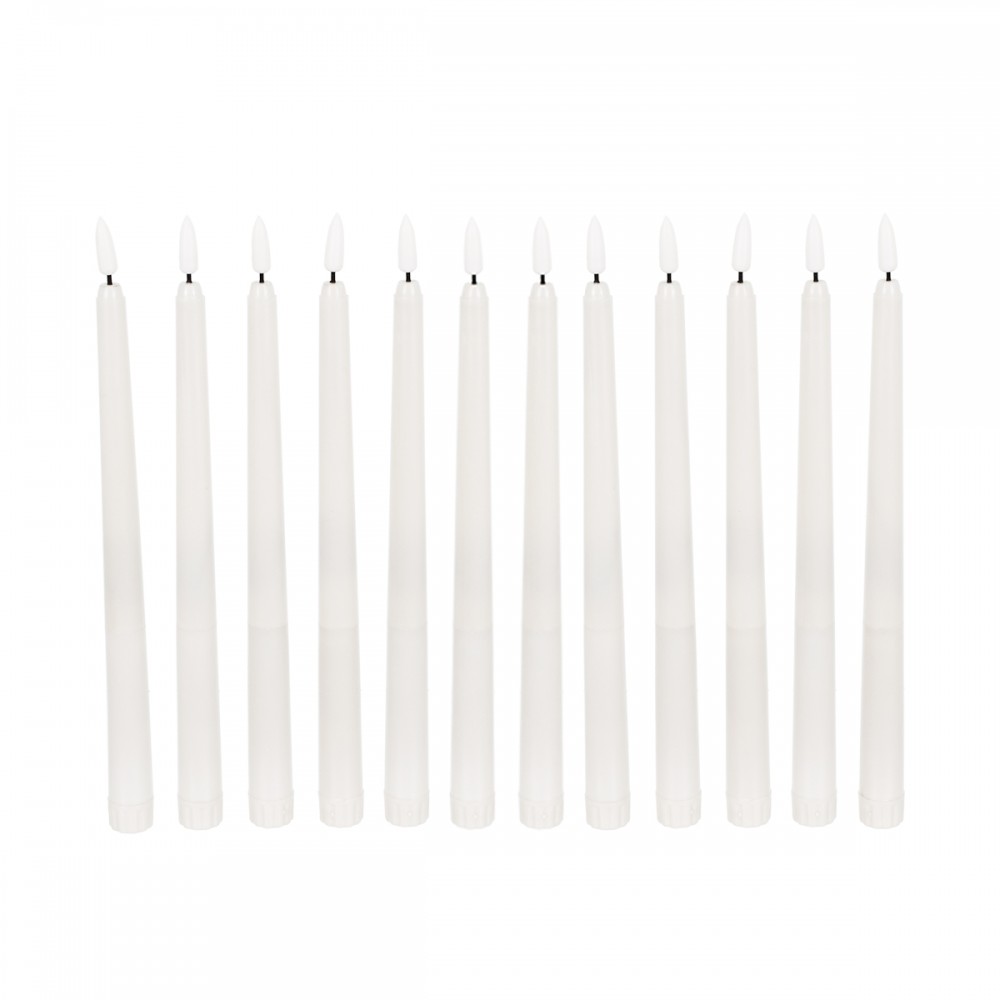 GloboStar® 79564 ΣΕΤ 12 Διακοσμητικών Realistic Κεριών Κηροπηγίου με LED Εφέ Κινούμενης Φλόγας - Μπαταρίας & Ασύρματο Χειριστήριο IR Θερμό Λευκό 2700K Dimmable